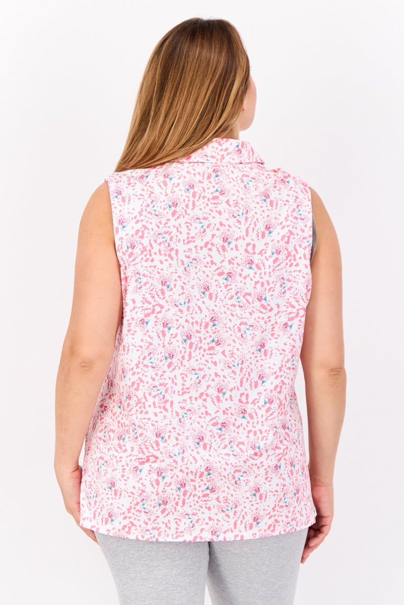 PUMA بلوزة رياضية نسائية بأكمام ملائمة، خارجية، وردي/أبيض - Image 4